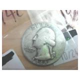 4 coin lot  1964 Silver Washington Quarters  one dollar face value