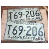 Pair of Matching 1966 Embossed Minnesota License Platees