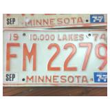 2 Matching Vintage Minnesota Embossed License Plates from 1974