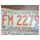 2 Matching Vintage Minnesota Embossed License Plates from 1974