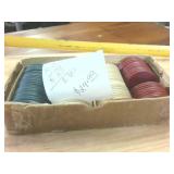 Box of very old vintage poker chips (see list on pic)
