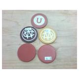 Vintage WC Casino Poker Chips (rare)  5 total