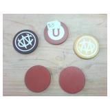 Vintage WC Casino Poker Chips (rare)  5 total