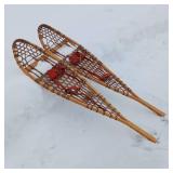 Functional Wooden Snow Shoes from Denver Co (made in Canada)  Leather, wood and sinew  48 inches long 12 inches wide