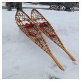Functional Wooden Snow Shoes from Denver Co (made in Canada)  Leather, wood and sinew  48 inches long 12 inches wide