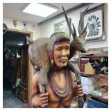 Cigar Store Wooden Indian Replica Male Hunter Carrying a Deer with Trusty Dog following closely behind - Very Unique!