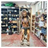 Cigar Store Wooden Indian Replica Male Hunter Carrying a Deer with Trusty Dog following closely behind - Very Unique!