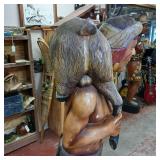 Cigar Store Wooden Indian Replica Male Hunter Carrying a Deer with Trusty Dog following closely behind - Very Unique!