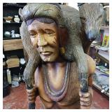 Cigar Store Wooden Indian Replica Male Hunter Carrying a Deer with Trusty Dog following closely behind - Very Unique!