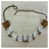 Handmade genuine leather hairbone pipe beads and stone choker