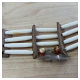 Handmade genuine leather hairbone pipe beads and stone choker