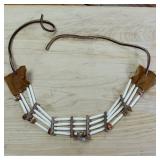 Handmade genuine leather hairbone pipe beads and stone choker