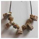 Antler clasp with beads necklace handmade with leather strap  18 inch choker