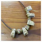 Antler clasp with beads necklace handmade with leather strap  18 inch choker