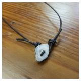 Antler clasp with beads necklace handmade with leather strap  18 inch choker