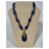 Merav Sodalite Statement Necklace & Sterling Pendant (Stamped 925)