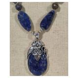 Merav Sodalite Statement Necklace & Sterling Pendant (Stamped 925)