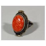 18K & Sterling Jasper(?) Statement Ring