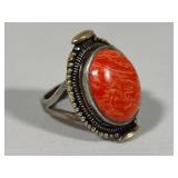 18K & Sterling Jasper(?) Statement Ring