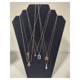 925/Sterling Chains w/Stone Pendants