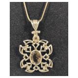 925 Sterling & Citrine Pendant w/925 Stamped Necklace