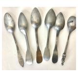 Group of Antique Pewter Spoons + Vintage Ladle