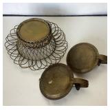 Antique Brass Twisted Wire Basket + Pair of Small Sconces