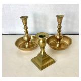 Trio of Antique and Vintage Brass Candlesticks #2
