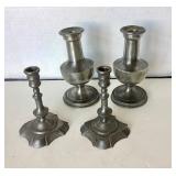 Two Pairs of Vintage Pewter Candlesticks