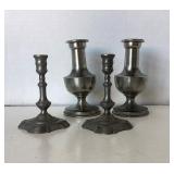 Two Pairs of Vintage Pewter Candlesticks