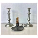 Trio of Vintage Pewter Candlesticks