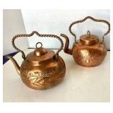 Pair of Vintage Chased Copper and Brass Teapots