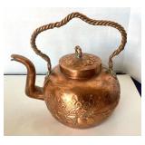 Pair of Vintage Chased Copper and Brass Teapots