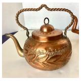 Pair of Vintage Chased Copper and Brass Teapots
