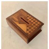 Small Antique Inlaid Puzzle Box / Bank