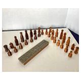 Handcrafted Set of Wooden Chess Pieces + Vintage LeCount Cribbage Board