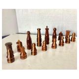 Handcrafted Set of Wooden Chess Pieces + Vintage LeCount Cribbage Board