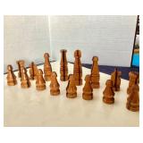 Handcrafted Set of Wooden Chess Pieces + Vintage LeCount Cribbage Board