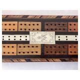 Antique Wood and Bone Ivory Inlaid Cribbage Board