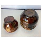 Vintage Pair Green / Brown Glazed Flowerpots