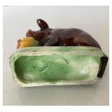Vintage Portugese Palissy Majolica (Pig) Toothpick Holder