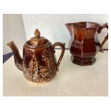 Pair of Antique Rockingham Glazed Items