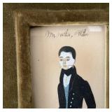 Pair of Antique Hand Painted Engravings in Vintage Velvet Frames