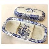 Antique Porcelain Match Safe + Ironstone Butter Dish