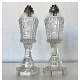 Pair of Antique EAPG Whale Oil Lamps