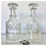 Matched Pair Cut Crystal Decanters + Whisky Label