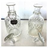 Matched Pair Cut Crystal Decanters + Whisky Label