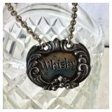 Matched Pair Cut Crystal Decanters + Whisky Label