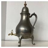 Antique Pewter Hot Water Pot With Brass Spigot