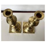 Pair Antique Russian Shabbat Brass Candlesticks #1